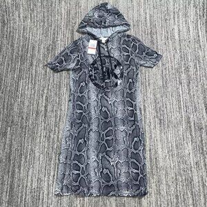 Michael Kors Womens XS Hooded Python Snake Print Mini Dress Black Gray NWT